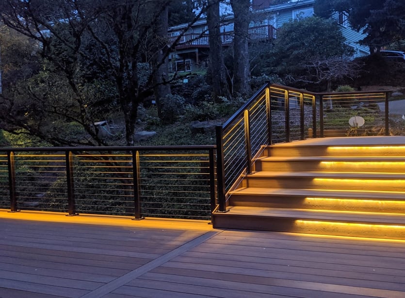Lit Stairs & Cable Railing built by our crew in Inner Southeast Portland